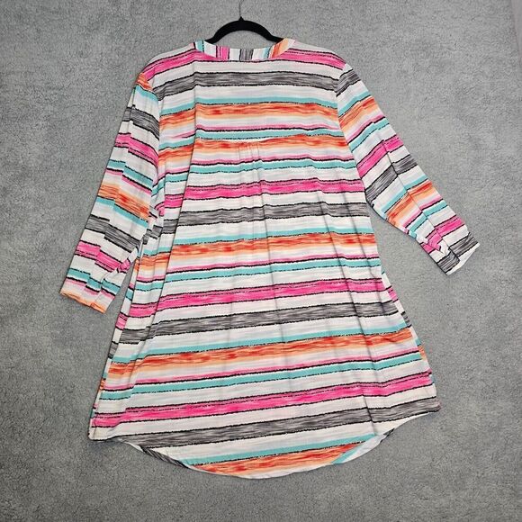 Reborn Womens Pin Tuck Blouse Sz 2XL Colorful Striped Henley Top Beachy Summer - Picture 5 of 8